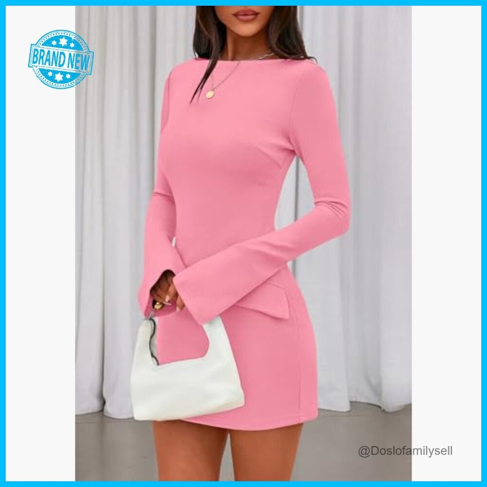 Long Sleeve Mini Dress Bodycon Knit Elegant Fall Party Formal Chic - Picture 3 of 7